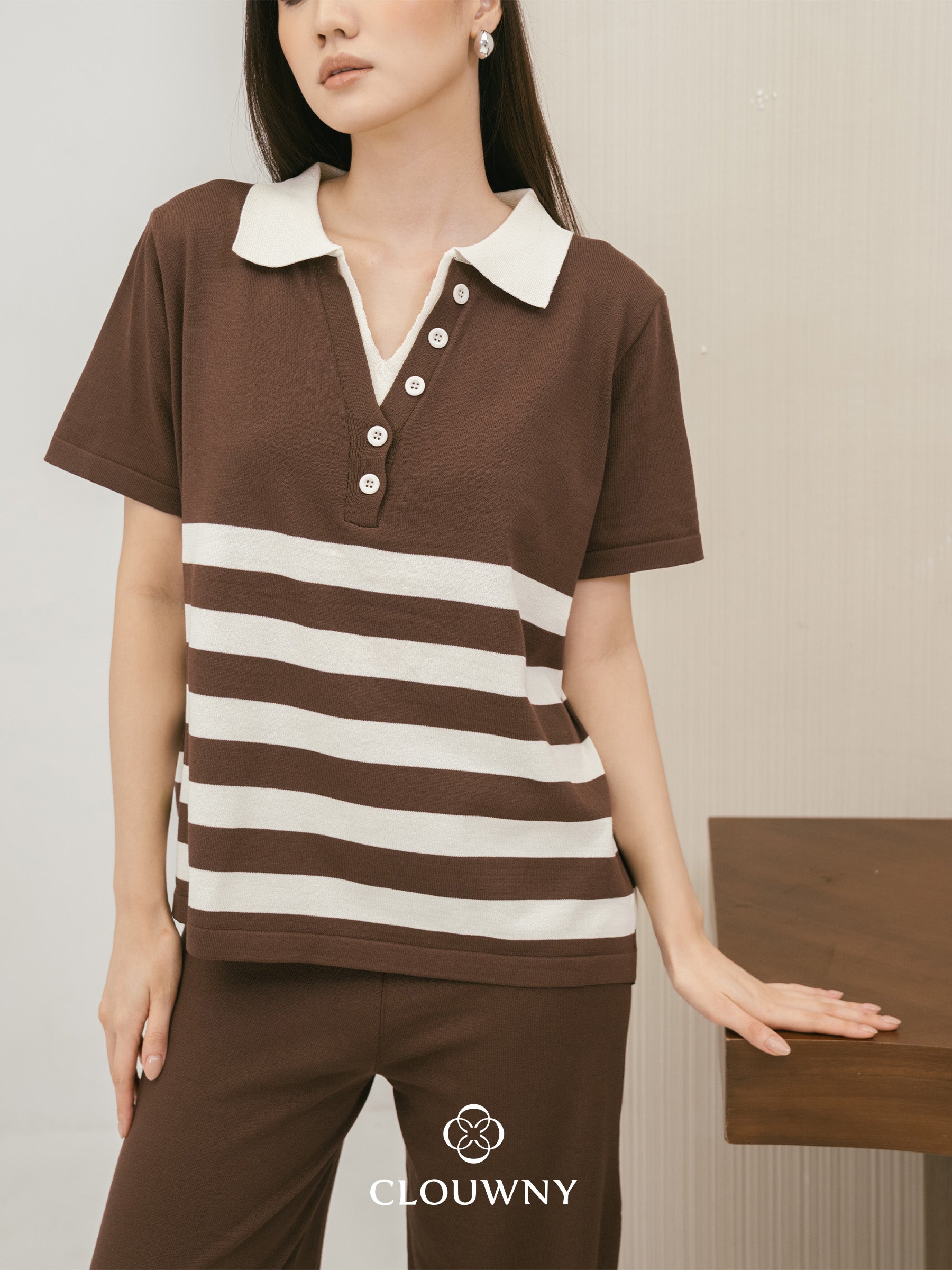Omara Stripes Knit Set - Coffee